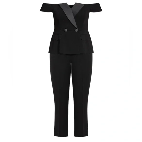 City Chic Sexy Tuxe  Jumpsuit Off The Shoulders - Picture 7 of 13